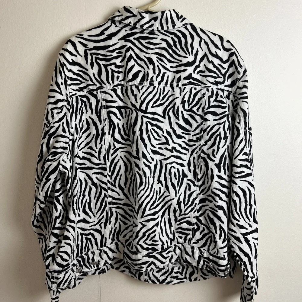 Anthropologie Lucy & Laurel 100% Linen Light Jacket Plus Size 3X‎ Trucker Zebra